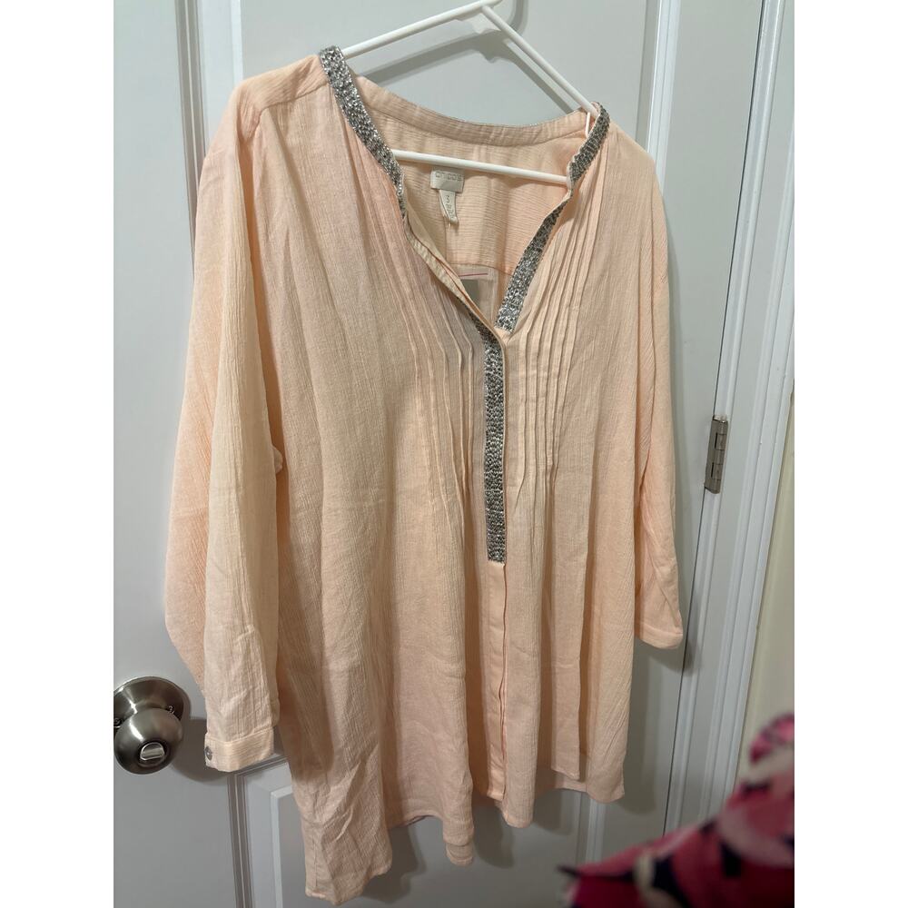 Chicos Sz 3 sequin trim hildie pink blouse nwt